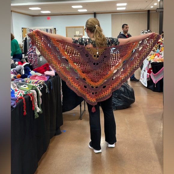 Hand Crafted Accessories - Crochet Virus Shawl Wrap, Scarf w Tassels - handmade by me